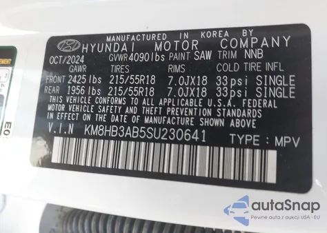 2025 Hyundai Kona Sel z USA, uszkodzony, nr VIN KM8HB3AB5SU230641